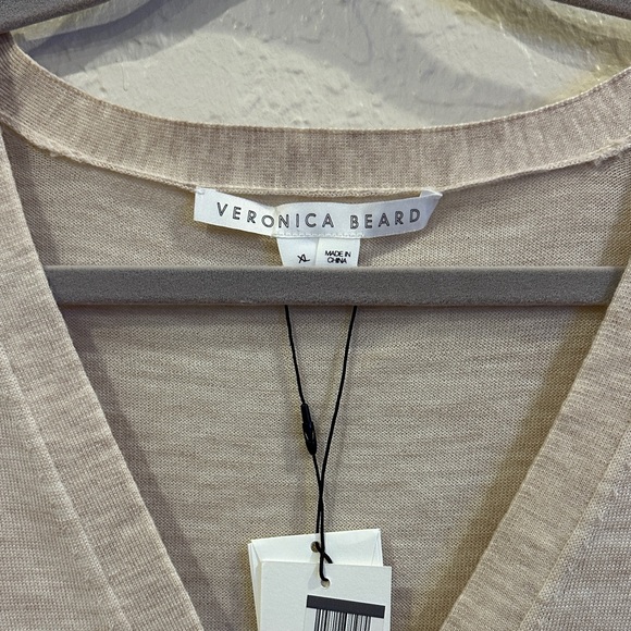 Veronica Beard Inez Henley V-Neck Beige Sweater BNWT XL - Picture 2 of 3